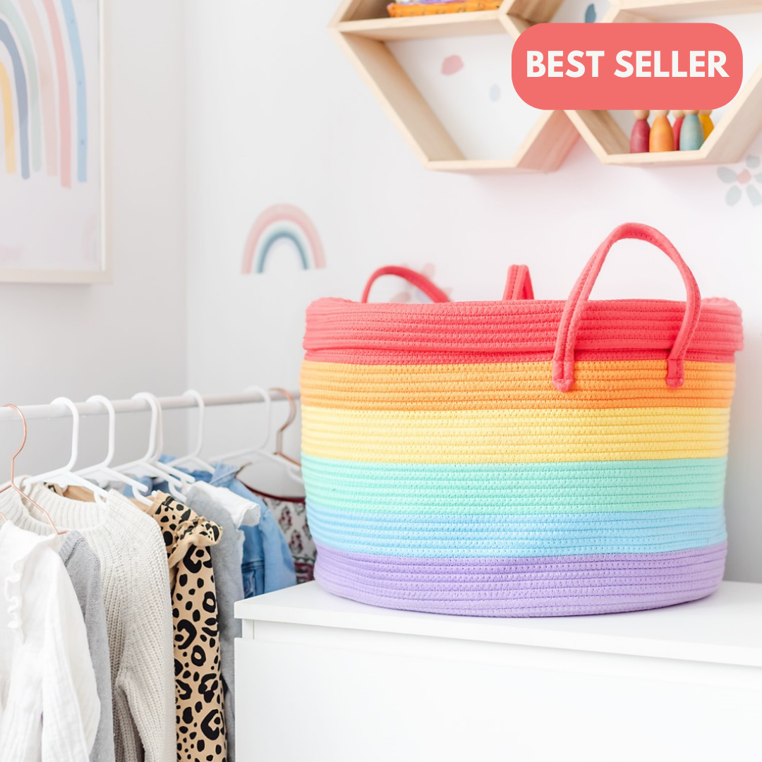 Bundle Buy - Rainbow Cotton Rope Basket + Rainbow Cushion