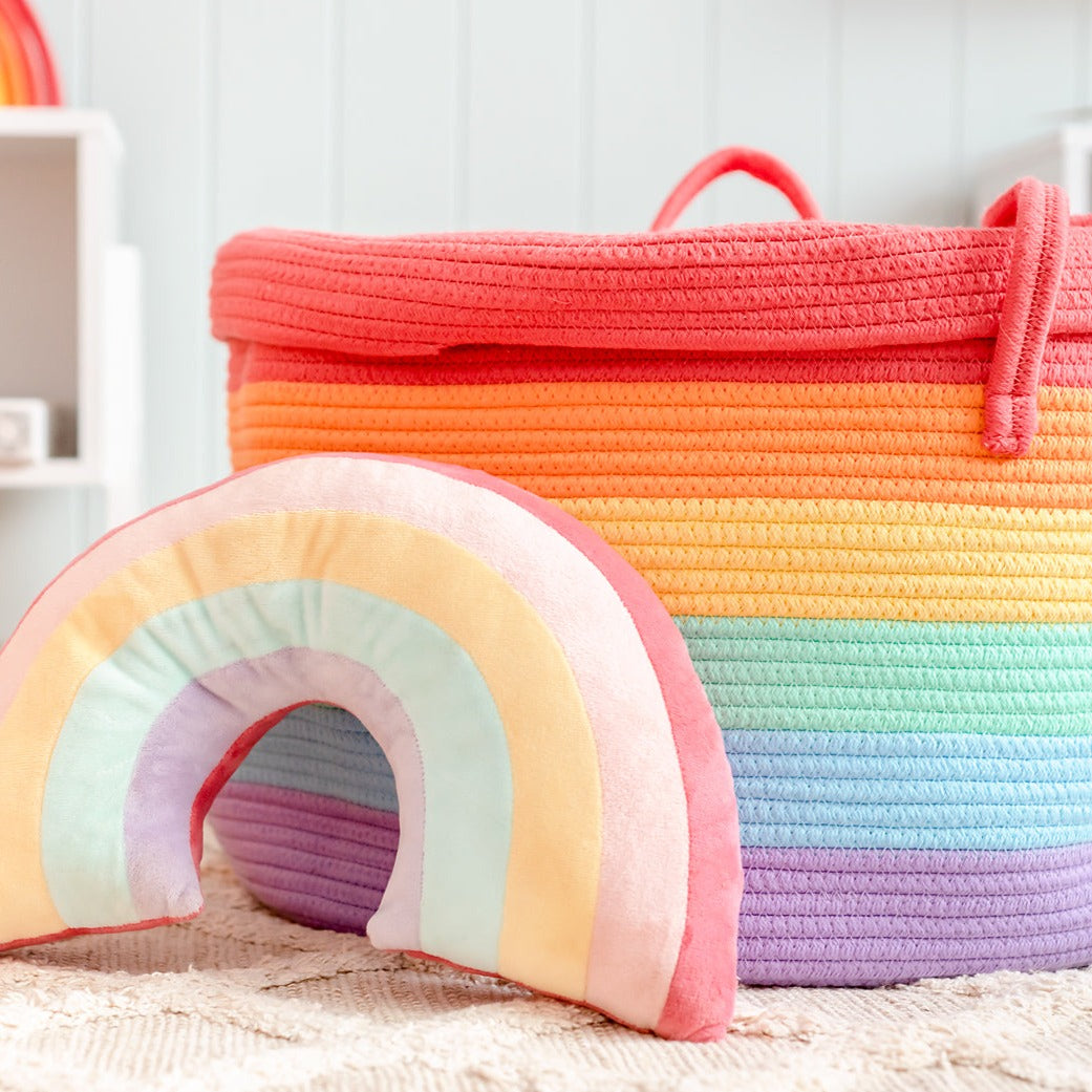 Bundle Buy - Rainbow Cotton Rope Basket + Rainbow Cushion