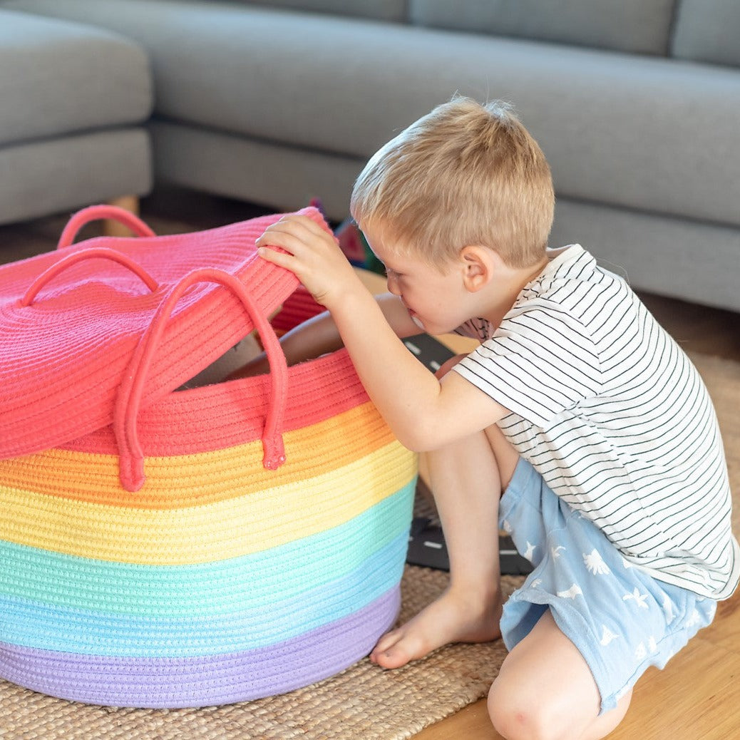 Bundle Buy - Rainbow Cotton Rope Basket + Rainbow Cushion