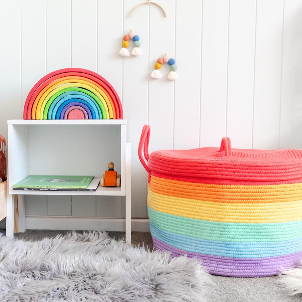 Bundle Buy - Rainbow Cotton Rope Basket + Rainbow Cushion