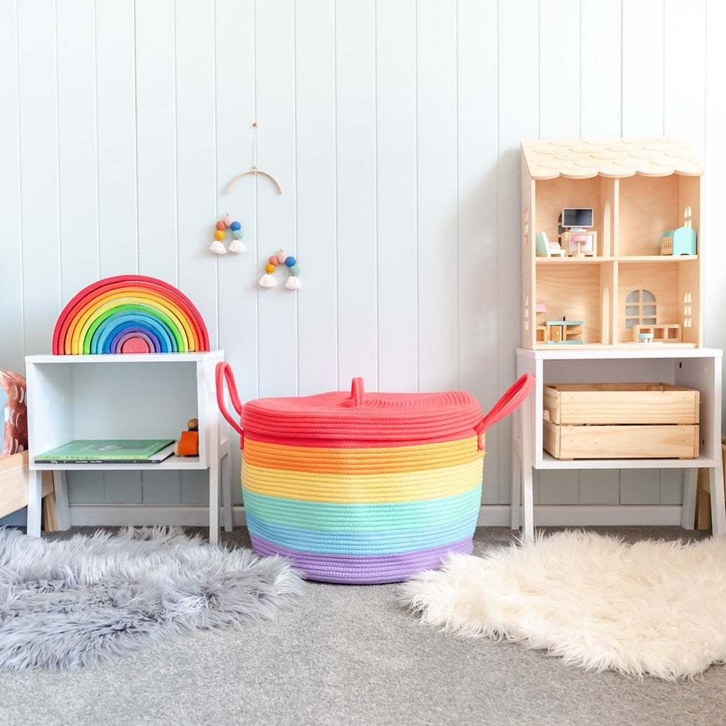 Bundle Buy - Rainbow Cotton Rope Basket + Rainbow Cushion