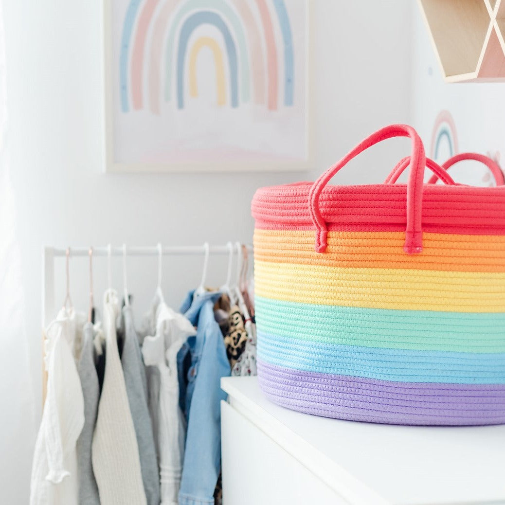 Bundle Buy - Rainbow Cotton Rope Basket + Rainbow Cushion