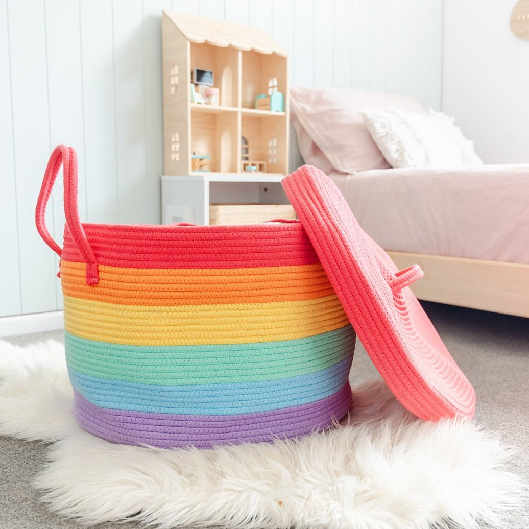 Bundle Buy - Rainbow Cotton Rope Basket + Rainbow Cushion