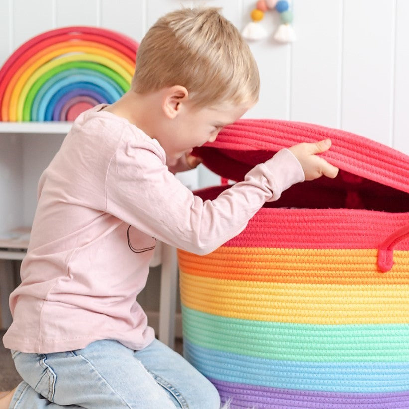 Bundle Buy - Rainbow Cotton Rope Basket + Rainbow Cushion