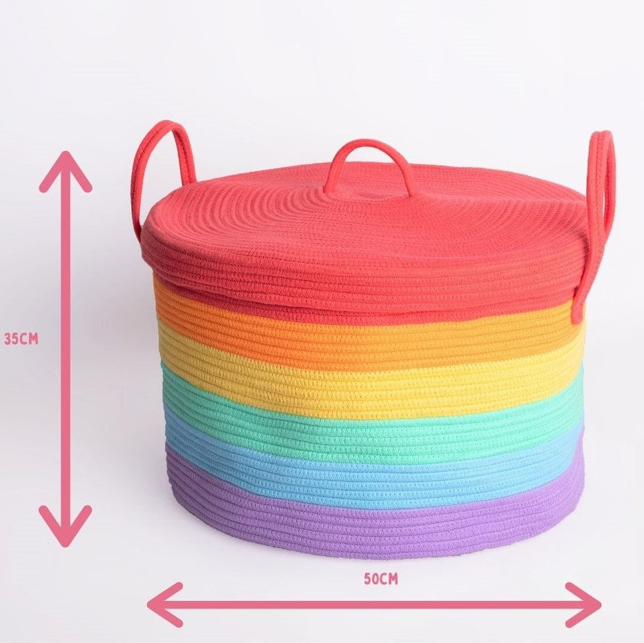 Bundle Buy - Rainbow Cotton Rope Basket + Rainbow Cushion