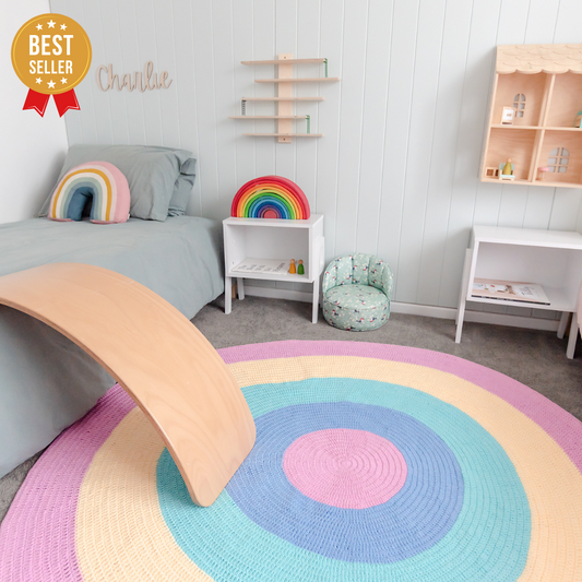 Crochet Rug -  Pastel Purple Rainbow