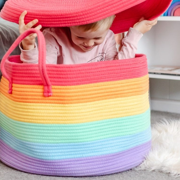 Bundle Buy - Rainbow Cotton Rope Basket + Rainbow Cushion