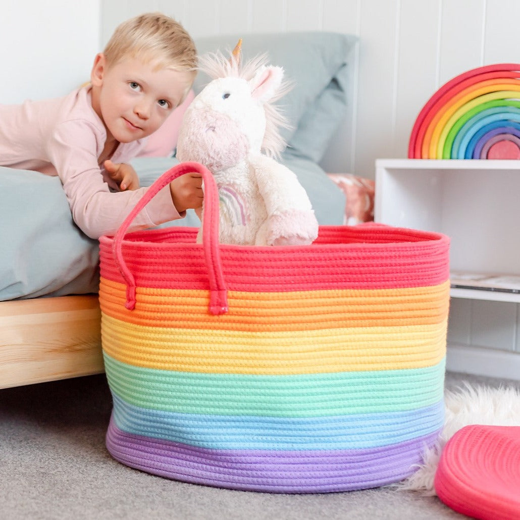 Bundle Buy - Rainbow Cotton Rope Basket + Rainbow Cushion