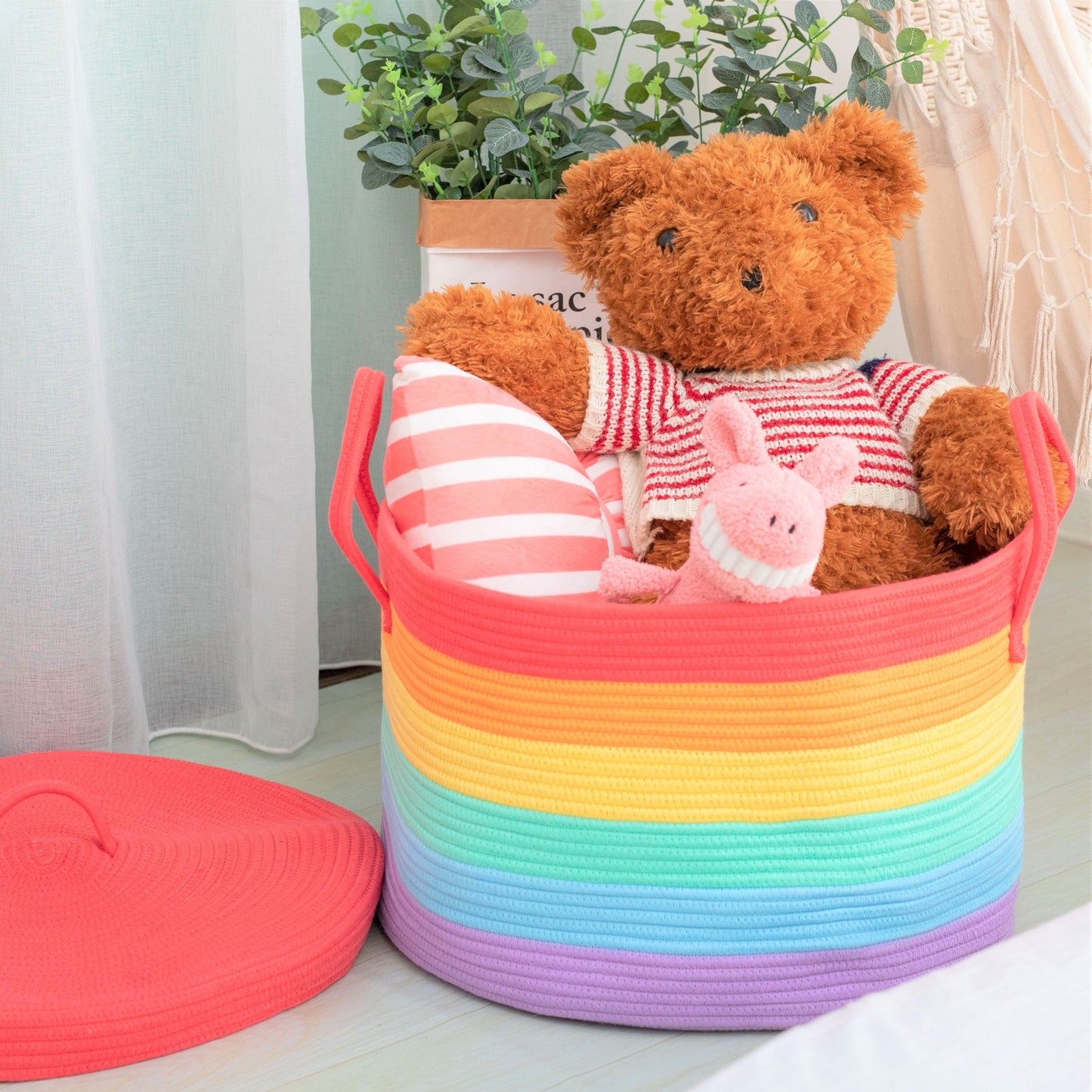 Bundle Buy - Rainbow Cotton Rope Basket + Rainbow Cushion