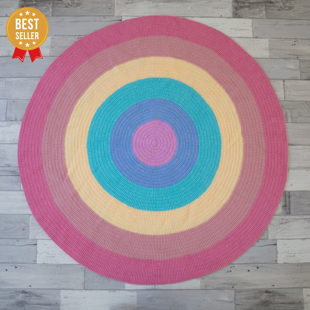 Nursery Round Crochet Rug - Rainbow