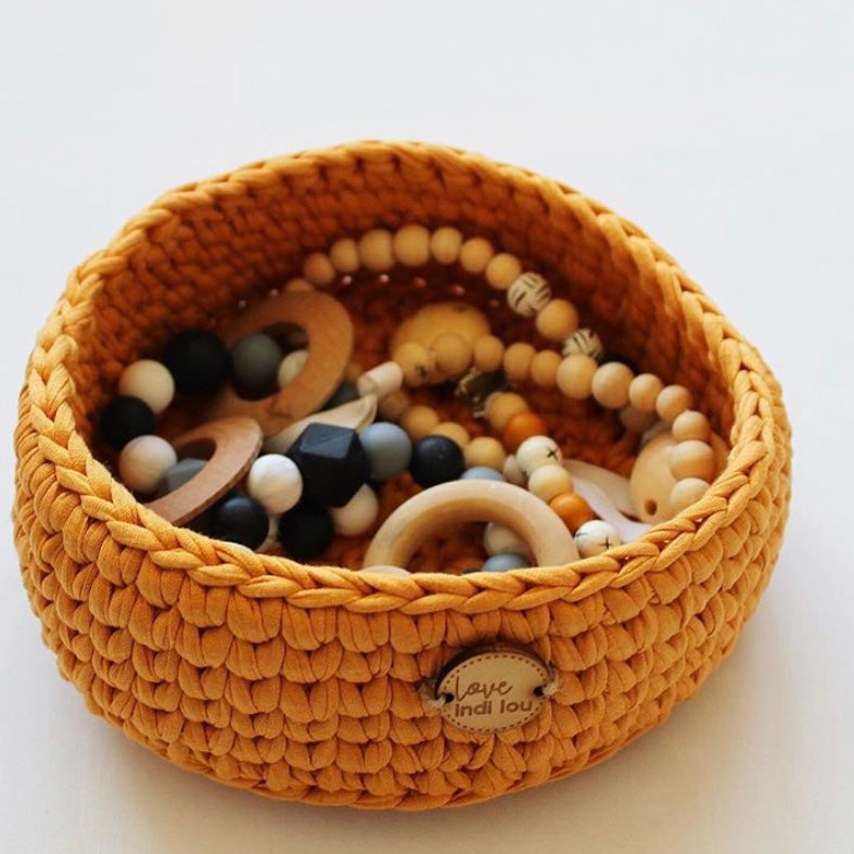 Crochet Storage Basket - Mustard