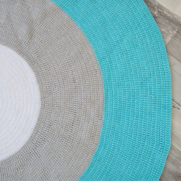 Crochet Rug - Mint, Grey + White