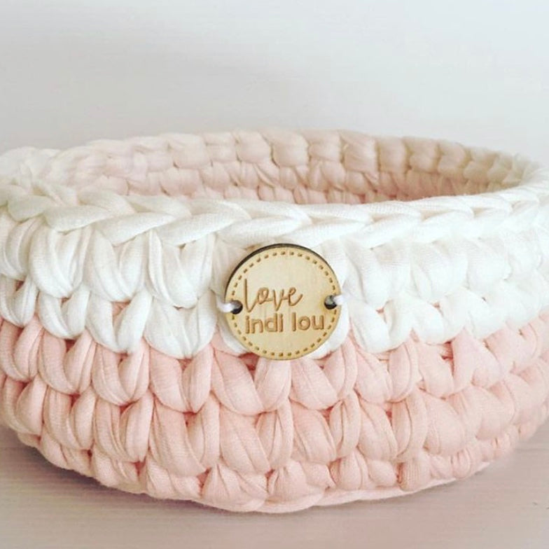 Crochet Storage Basket - Pink + White