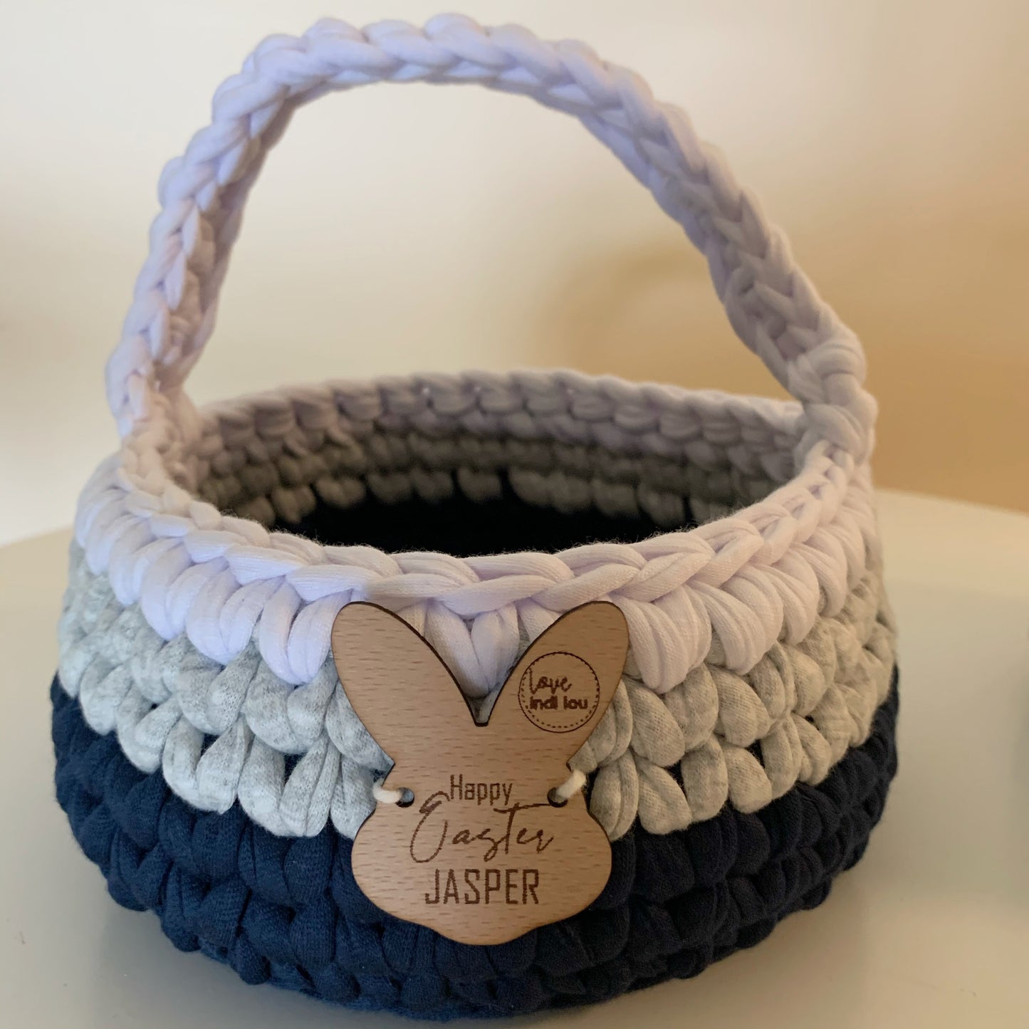 Easter Basket - Navy Blue, Grey + White