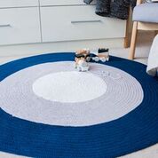 Crochet Rug - Navy Blue, Grey + White