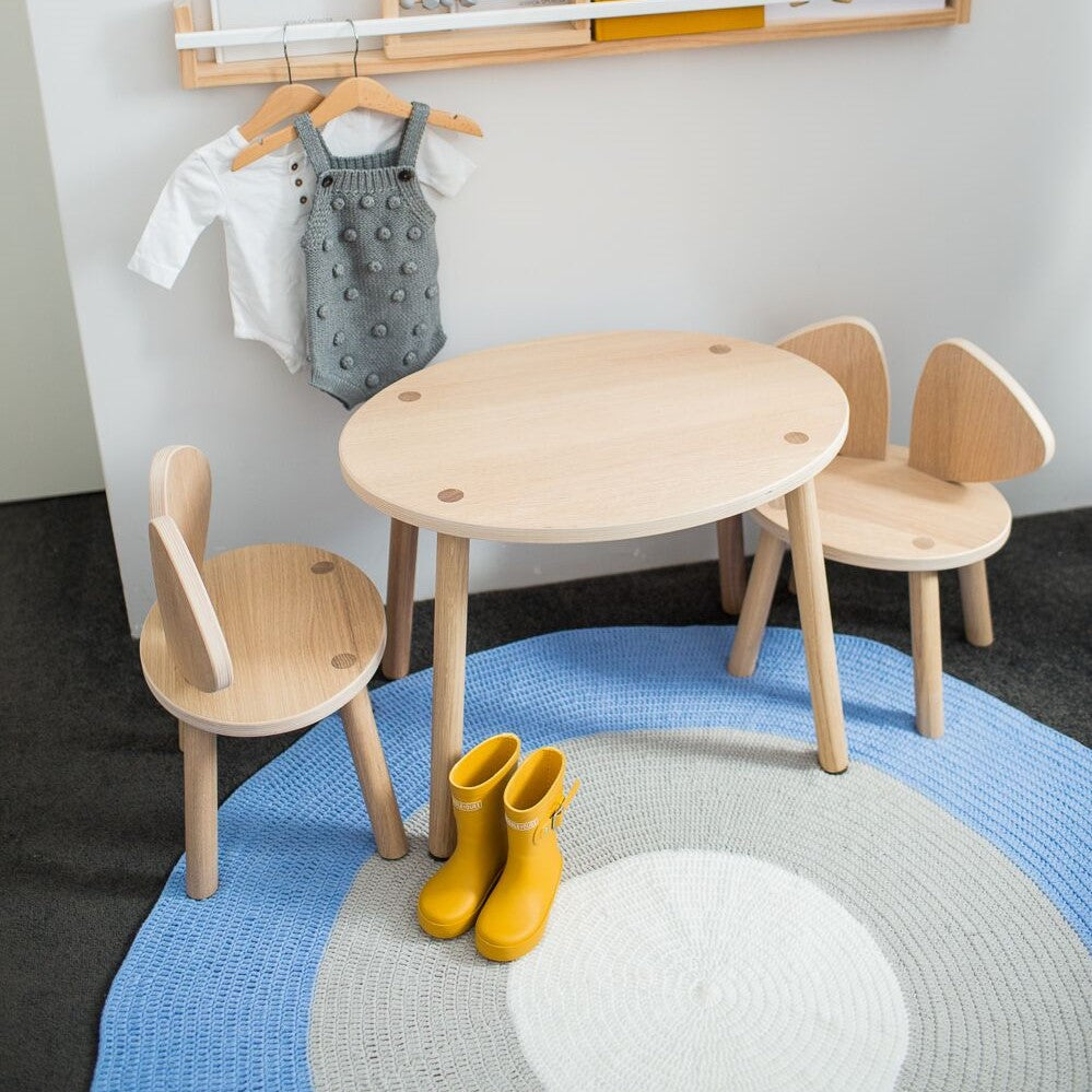 Nursery Round Crochet Rug - Pastel Blue, Grey + White