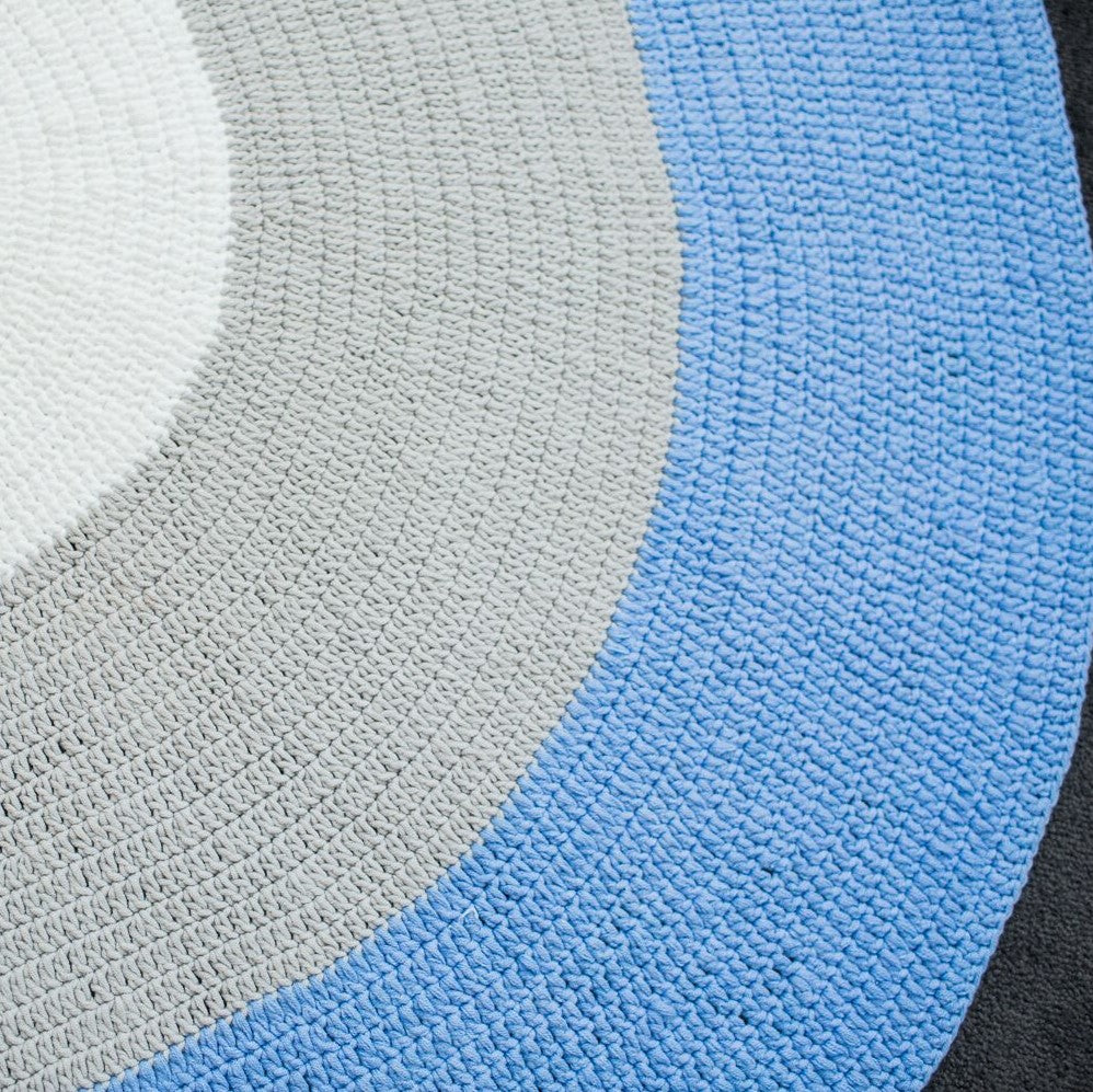 Crochet Rug - Pastel Blue, Grey + White