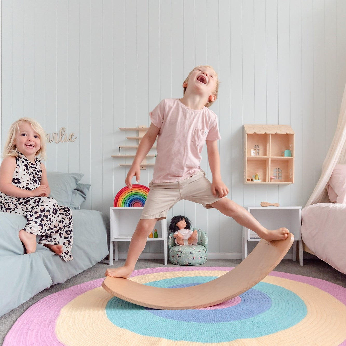 Nursery Round Crochet Rug -  Pastel Purple Rainbow