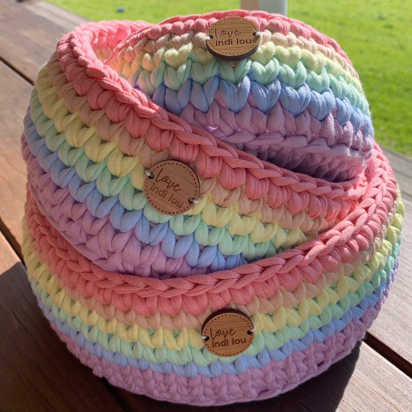 Crochet Storage Basket - Pastel Rainbow