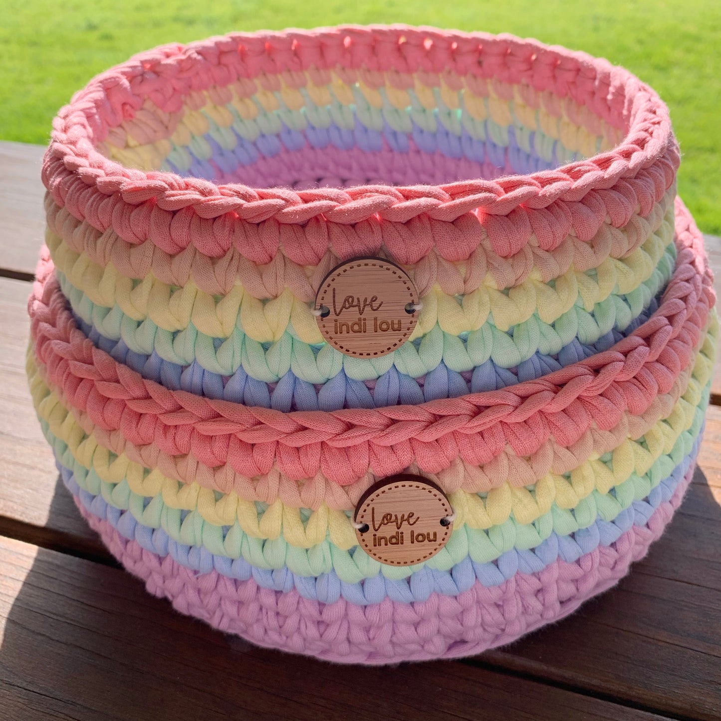 Crochet Storage Basket - Pastel Rainbow