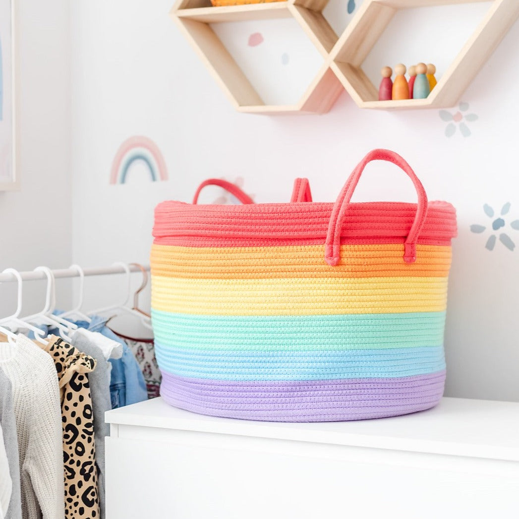 Rainbow Cotton Rope Basket - Toy Storage
