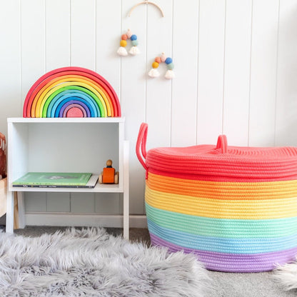 Bundle Buy - Rainbow Cotton Rope Basket + Rainbow Cushion