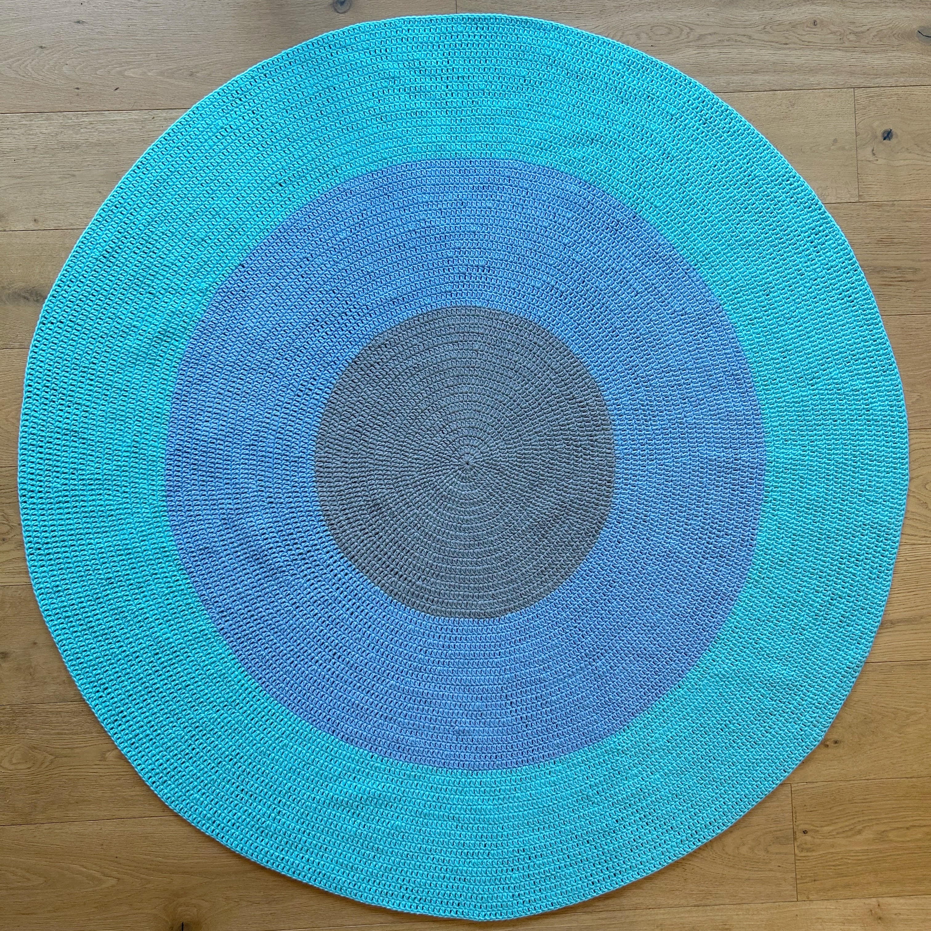 Crochet Round Rug - Perfect for Boys bedroom or Nursery, Blues, Greys, Mints + Blacks, custom combinations outlets available