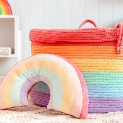 rainbow decor - pillow and basket