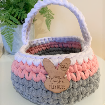 Easter Basket - Grey, Pink + White