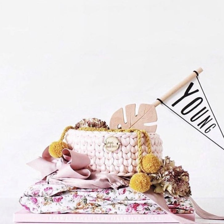 Crochet Storage Basket - Pink + White