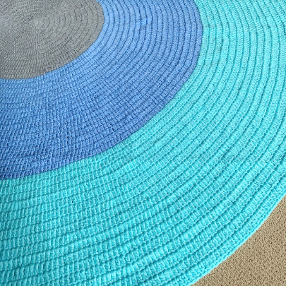 Nursery Round Crochet Rug - Mint, Blue + Grey