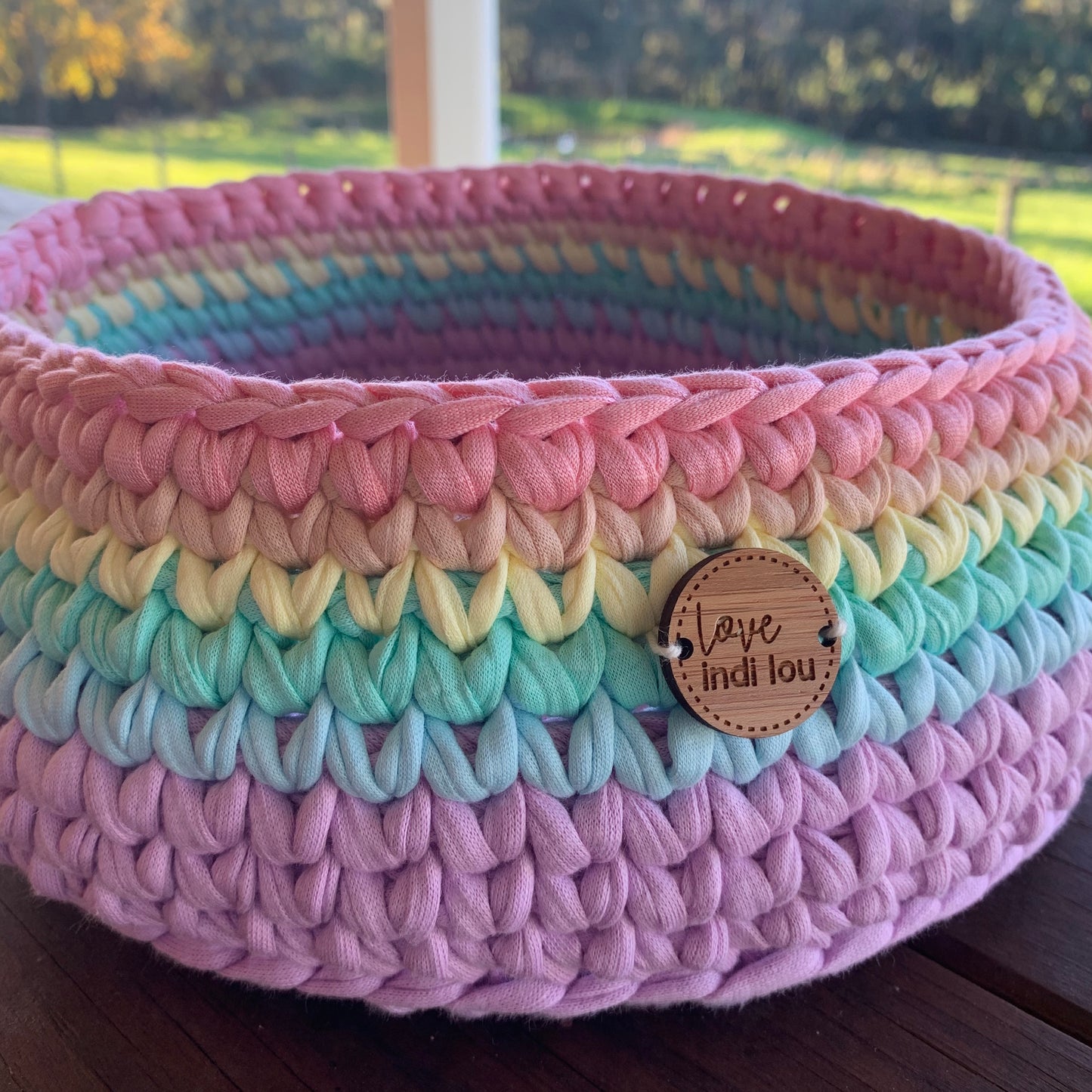 Crochet Storage Basket - Pastel Rainbow