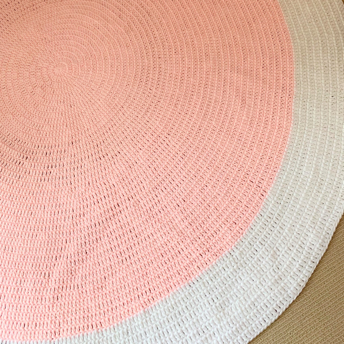 Nursery Round Crochet Rug - Blush Pink + White