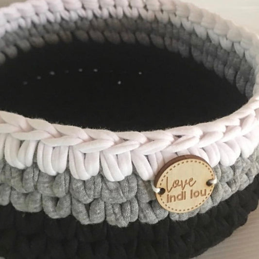 Crochet Storage Basket - Black, Grey + White