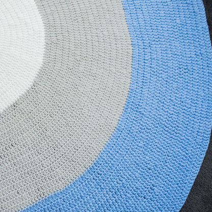 Nursery Round Crochet Rug - Pastel Blue, Grey + White