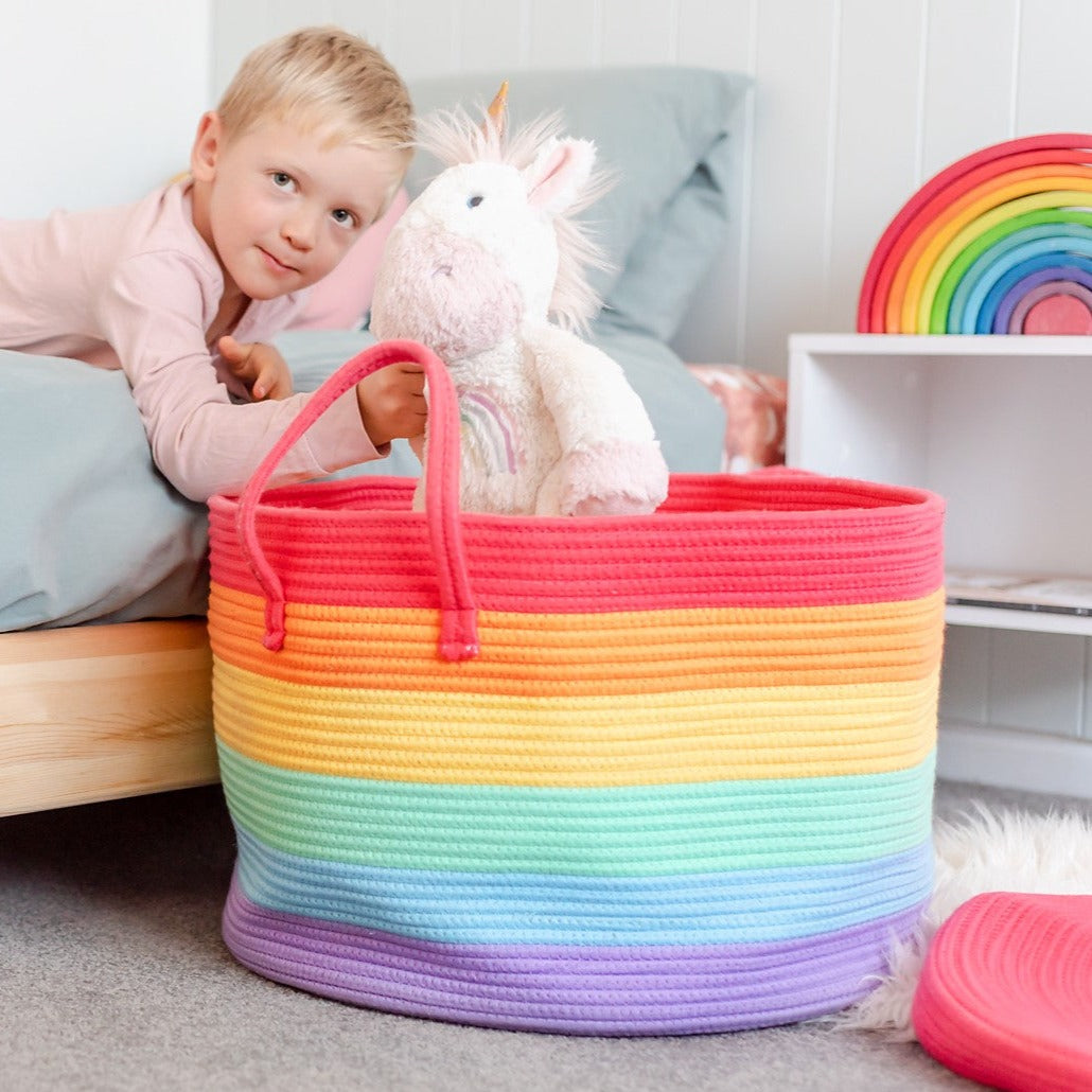 Rainbow Cotton Rope Basket - Toy Storage