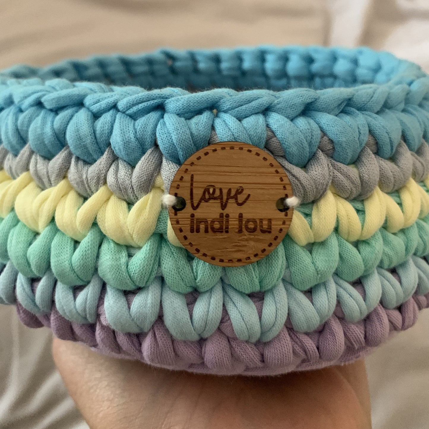 Crochet Storage Basket - Rainbow Blues